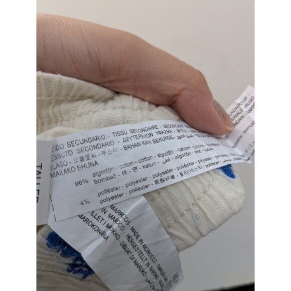 Zara Women's Pants Wide Leg Embroidered Flowers Cream Green/Blue Size Large - Picture 13 of 13